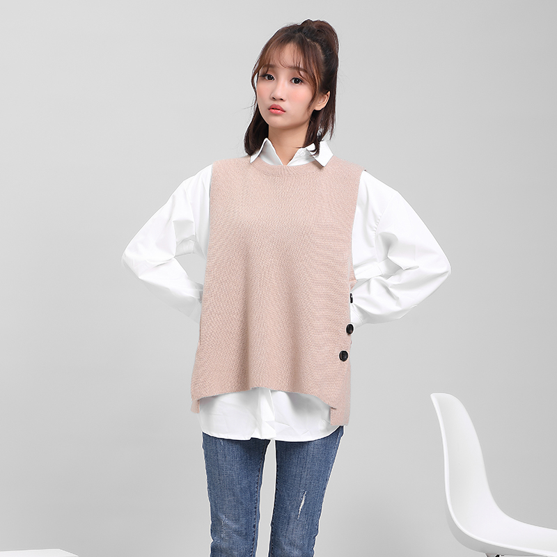 

DMLFZMY 2019 autumn new women's jacket Korean casual small vest solid color loose round neck bottoming shirt, Black