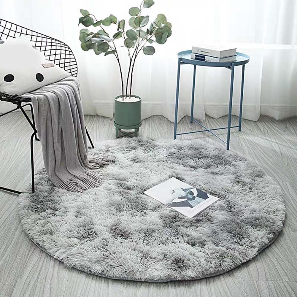 

Fluffy Round Rug Carpets Mottled Tie-dye Gradient Carpet Living Room Coffee Table Mat Long Plush Round Full Bedroom Blanket H99F, Khaki 80cmx80cm