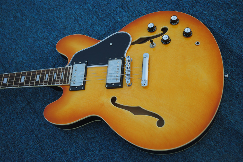 Top quality 335 Antiqua Do Old yellow color custom double F hollow rosewood fretboard jazz electric Guitar, Free shipping