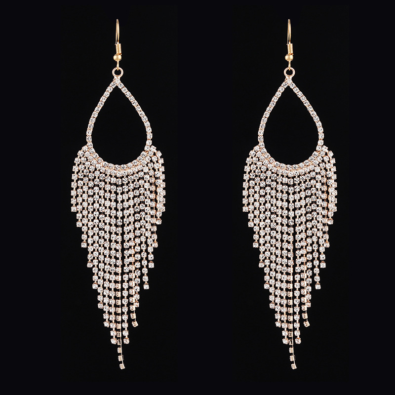 

Rhinestone Claw Chain Earrings Bride Atmosphere Drip Temperament Exaggeration Tassels Earring