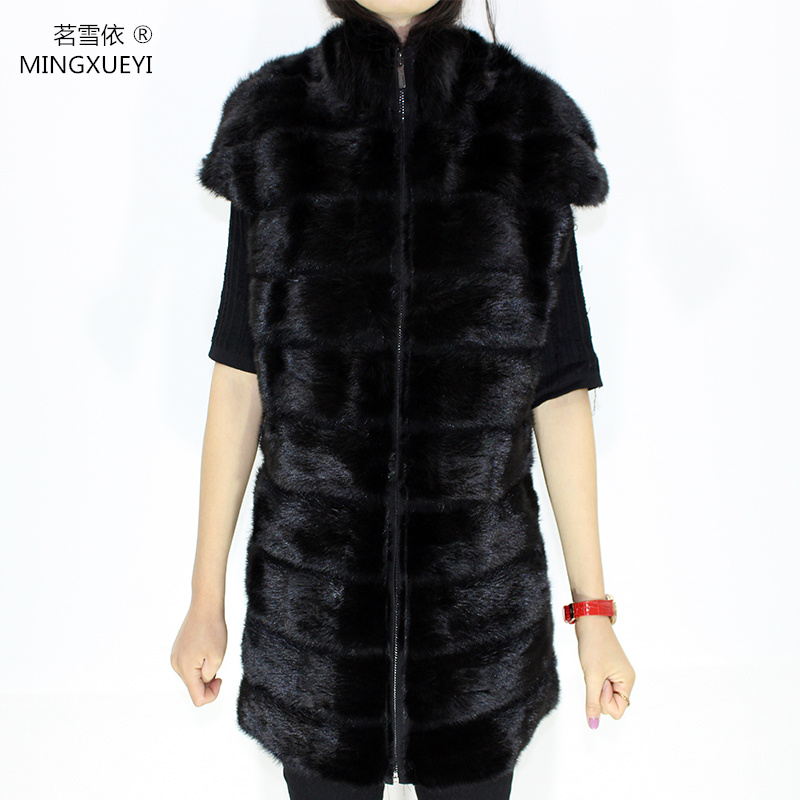 

black Real Vest Long Women Winter Fur Vest High Quality Coat
