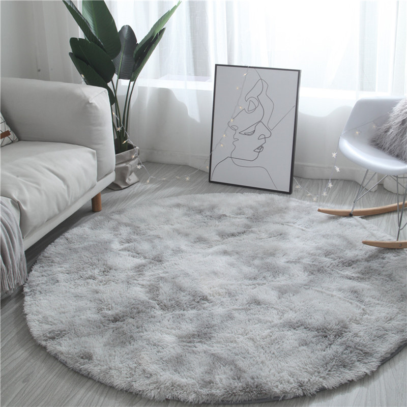 

Fluffy Round Grey Carpet Tie Dyeing Carpets for Living Room Faux Fur Area Rug Kids Long Plush Bedroom Water Absorption Mats, Dark red