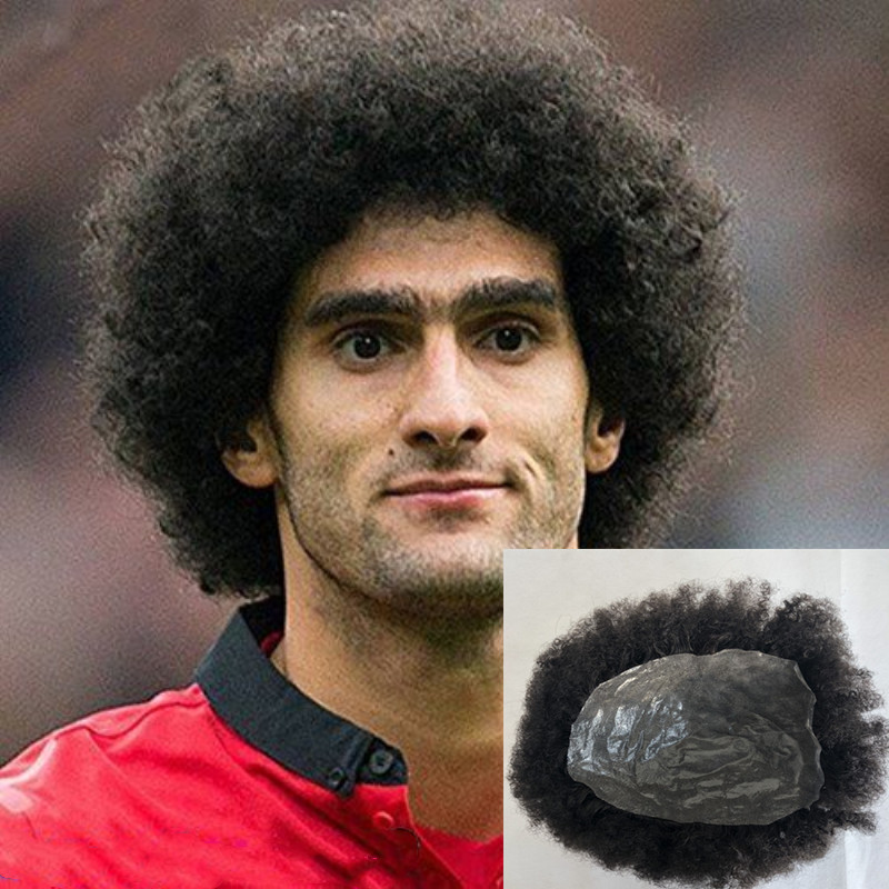 

Full Pu Curly Men Toupee Afro Toupee For Men Afro Curly Human Hair Men Wig Replacement Systems Black V-Loop Thin Skin Hairpiece Hair, As pic