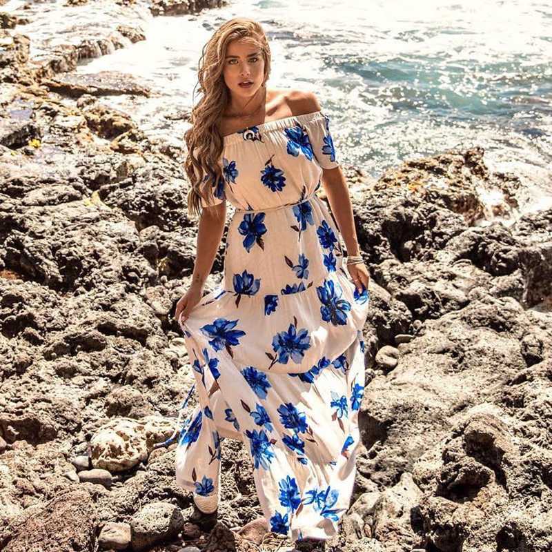 

Womens Boho Beach Summer Floral Dress elegant Long Party Evening vestido Playa Holiday Travel Off shoulder Brand dames kleding, As pic