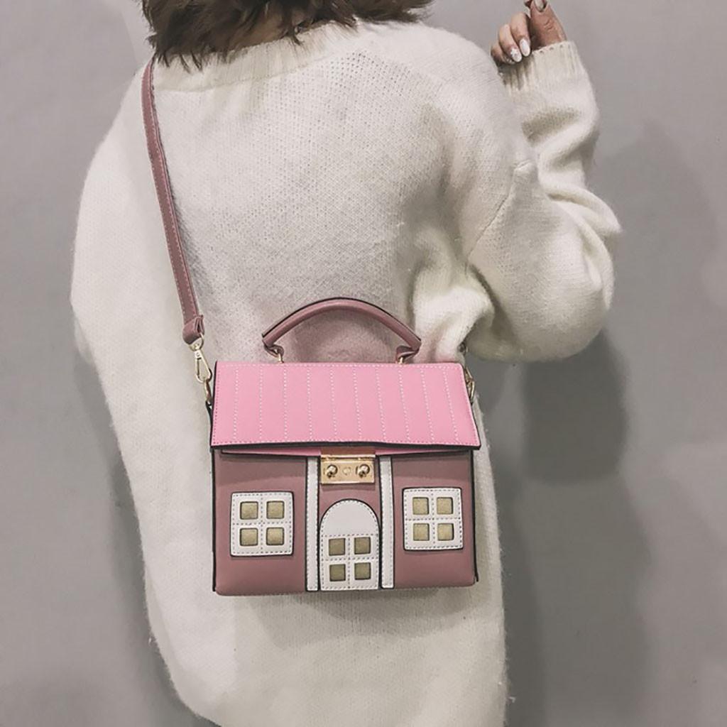 

Designer-Women Hasp Shoulder Bags Creative Strange House Purse Shoulder Bag Handbag Small Square Messenger Bag Bolso Mujer #T, Pink