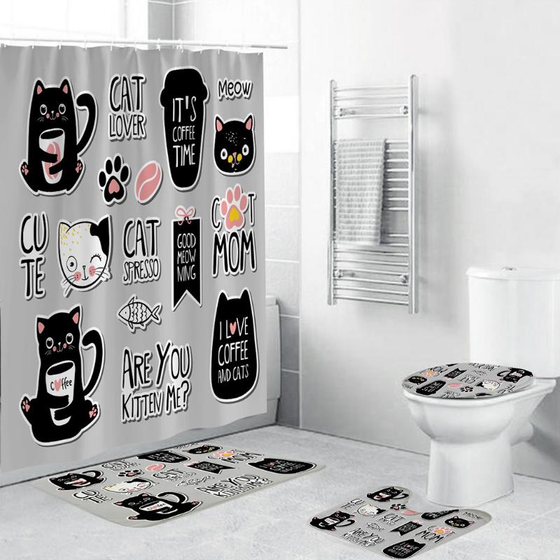 

2019 hot new products 4PCS Non Slip Toilet Polyester Cover Mat Set Bathroom Shower Curtain Accessories tool Home Household