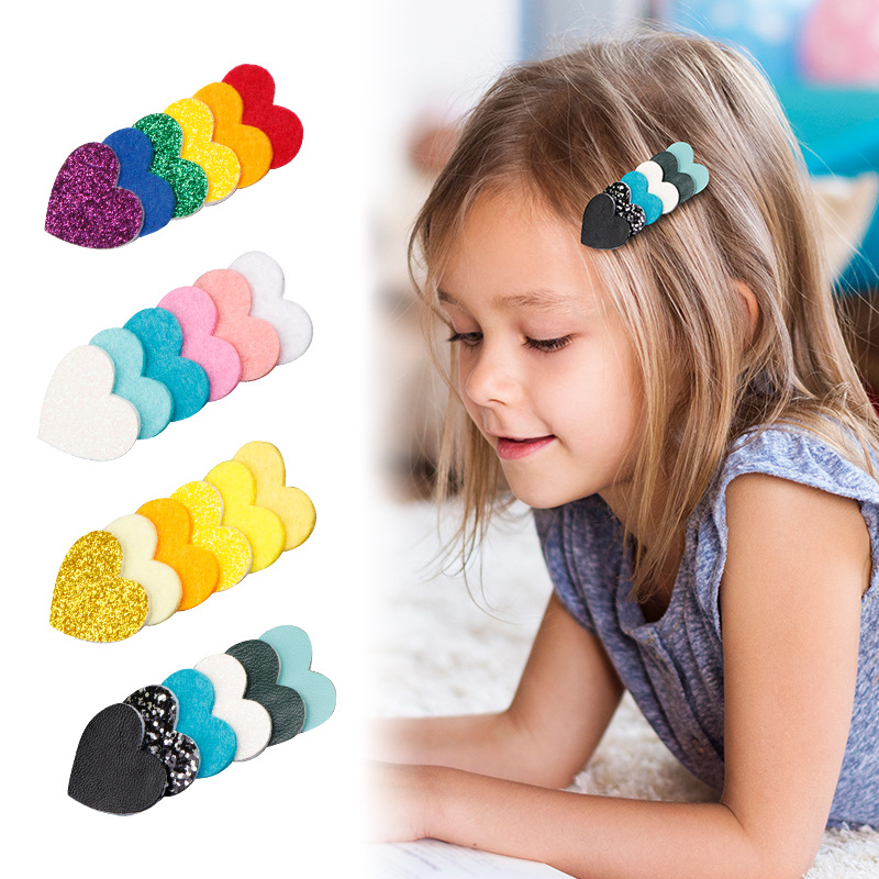

NEW Glitter-Felt Hairpins Love-Heart Design Glitter Hair Accessories 48pcs/lot Baby Girls Barrette Sequin Love Heart Kids Hairpins, Mixed colors