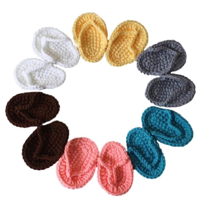 

Newborn Baby Solid Color Cute Mini Crochet Flip-Flops Infant Slippers Artistic Photo Props Decoration Supplies, Blue
