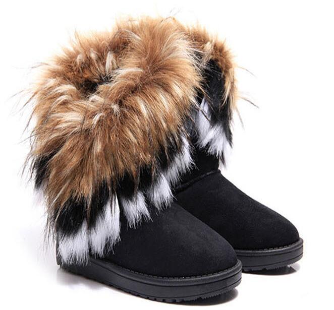 

2019 women Boots autumn and winter snow boots Feathers fox fur flat-bottomed short cotton-padded shoes winter boots XMAS gift, Black