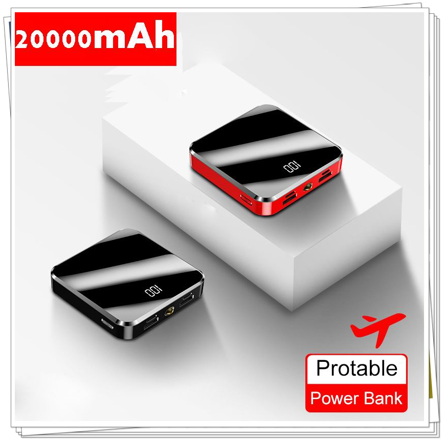 

Mini Power Bank 20000mAh 5V 2A Mirror Screen Poverbank External Battery Portable Charger 20000 mAh Powerbank