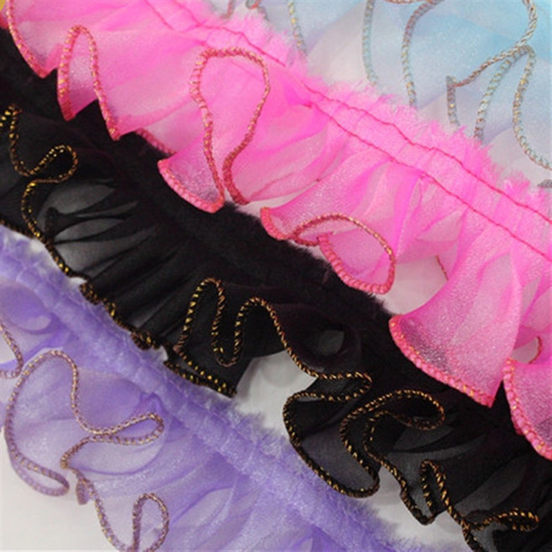 

gold edge Ruffle Lace Edge Trim Pleated Ribbon Fabric Hem 2.16''Width craft sew on