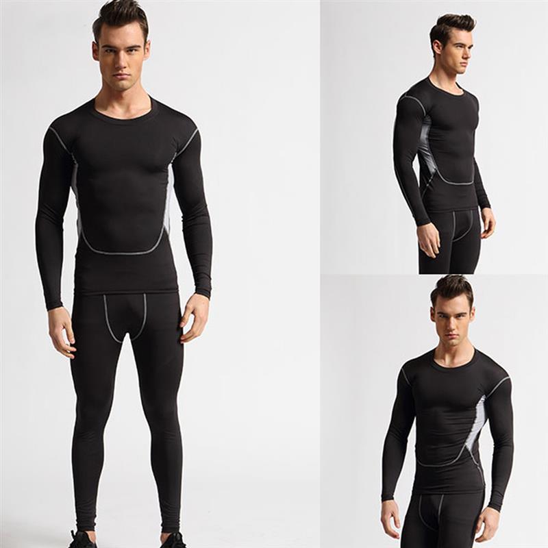 

Outdoor Apparel Men Running Set Long Sleeve Running T-shirt Tights Pants Quick Dry Sport Gym Fitness Clothing Underwear Outdoor Suit Clothes