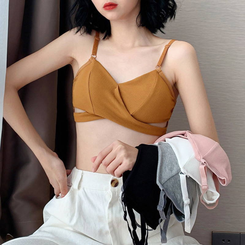 

New Underwireless Small Chest Gathering Underwear Sexy French Triangle Cup Thin Section Back Girl Bra Lingerie, Black