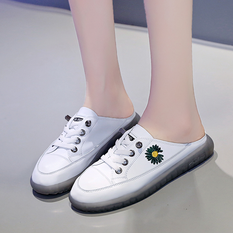 

Women Mules Outdoor Summer Slippers Fashion Flats Slip On Flats Lace Up Spring Summer Slides White Sneakers Sport Slippers, Black