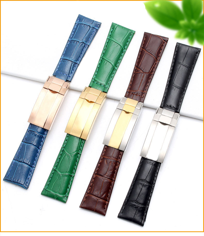 

20mm Quality Men Watch Band Strap for Rolex SUB/GMT Genuine Leather Strap Durable Watch Accessories With Stainless Steel Buckle Watchess, Black;brown