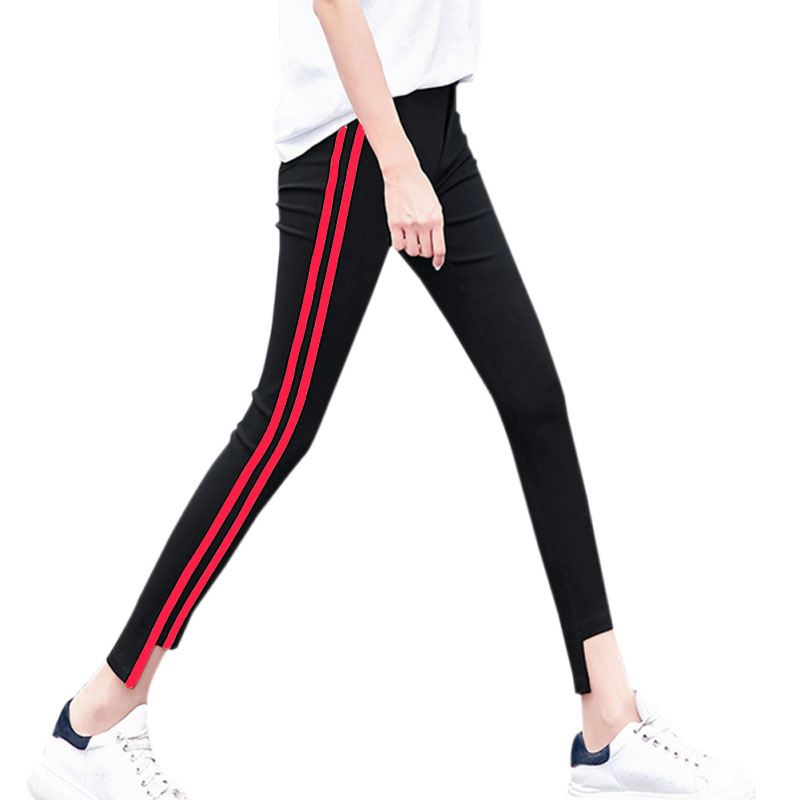 

Ladies Side Striped Skinny Pants High Waist Woman Pants Casual Women Spring Summer Black Pencil Trousers P1, As show