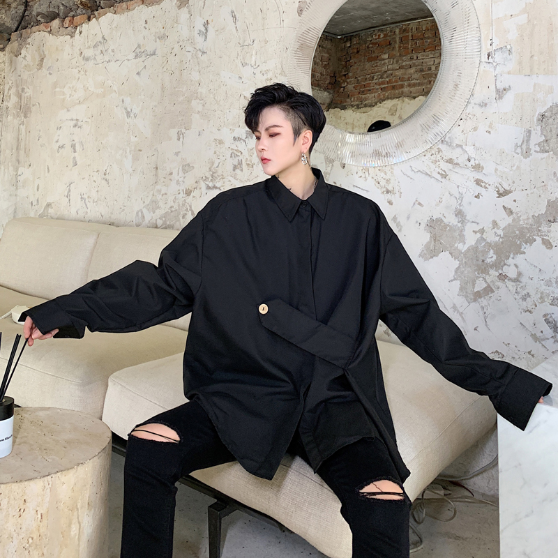 

Men shirts long sleeve 2020 Streetwear Punk Casual Dress Shirts Men Long Sleeve Shirt black White Solid Loose Oversized Blouse