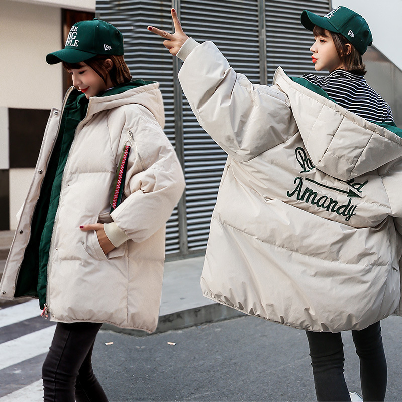 

Jacket Women 2019 Winter Thick Warm Hooded Sustans Coats Ins Office Lady Loose Letter Embroidery Pocket Parkas jacke damen parka, Beige