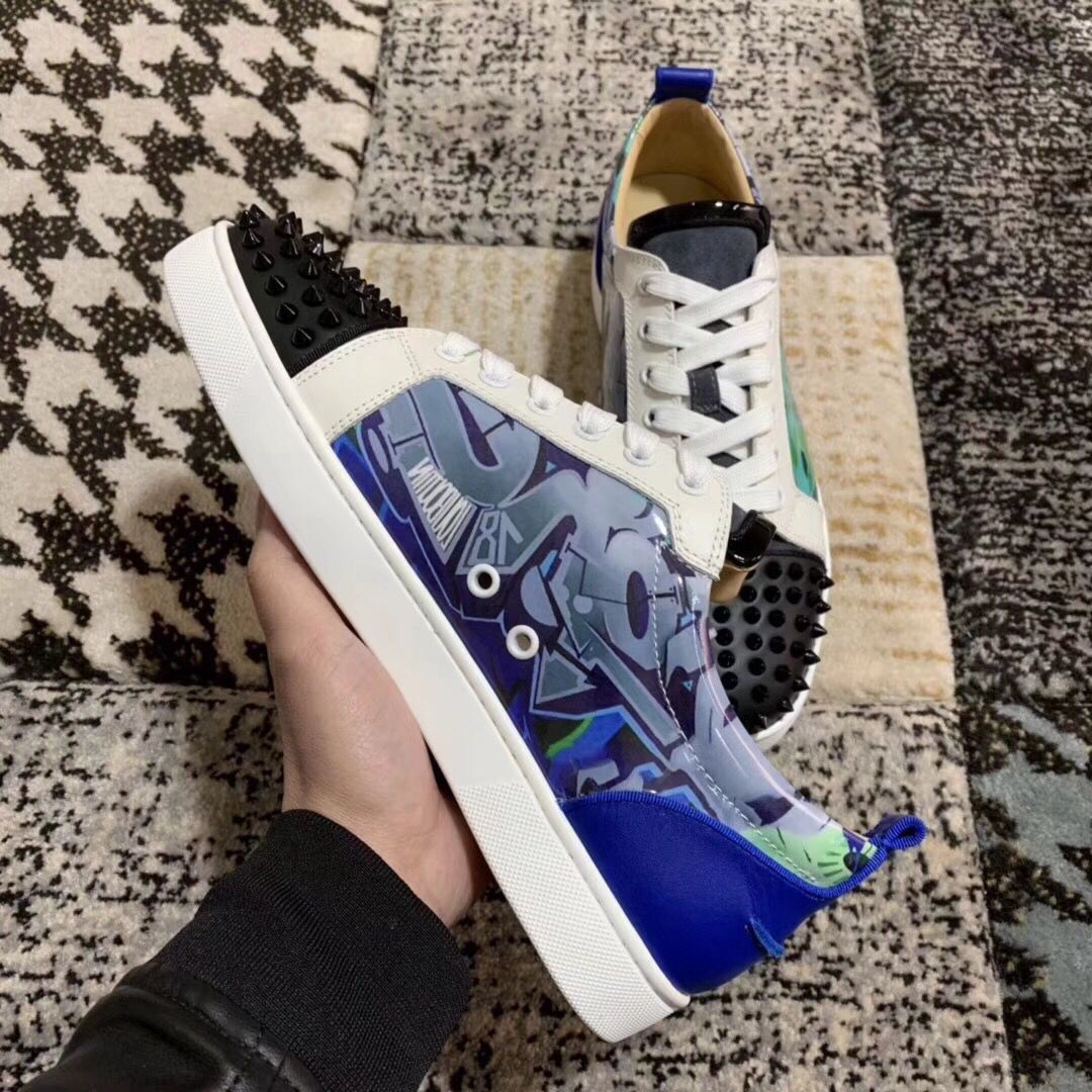 Fashion Style Low Top Red Bottom Sneakers Shoes Graffiti Patent Leather Walking Top Designer Leisure Walking Flats With Box