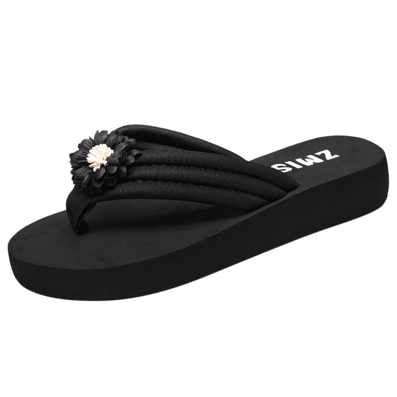 

JAYCOSIN Slippers Flowers Flip Flops Women's Summer Bohemian Flip Flops Non-slip Wedges Slippers Women Summer Outdoor, Black