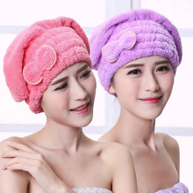 

1Pc Solid Absorbent Quickly Dry Hair Hat for Womens Girls Ladies Cap Bath Accessories Salon Drying Towel Head Wrap Hat 6 Colors, Pink