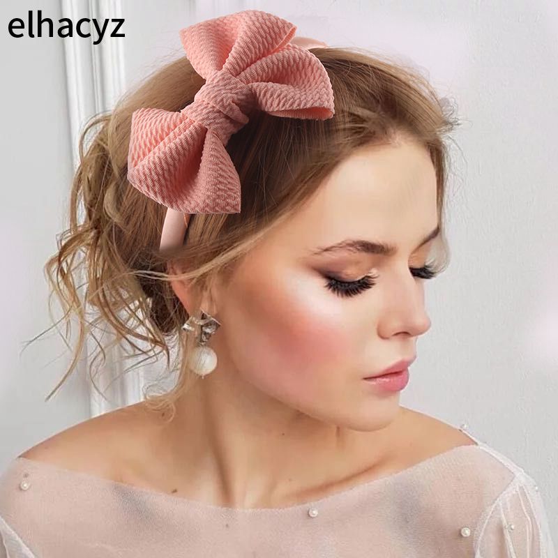 

1PC New 4'' Bow with Boutique Solid Ribbon Covered Plastic Headband Girls Women Hairband Soft Headwear Hair Accessories