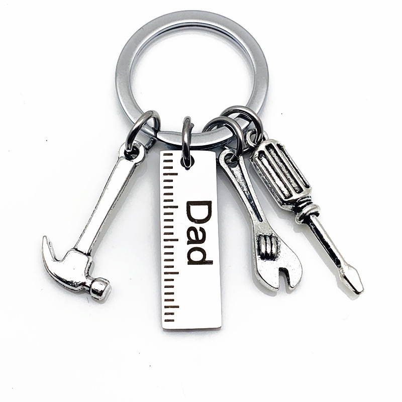 

2020 New Stainless Steel Keychain Dad Papa Grandpa DIY Hammer Screwdriver Wrench Dad's Tools Key Chain for Father's Day Gift