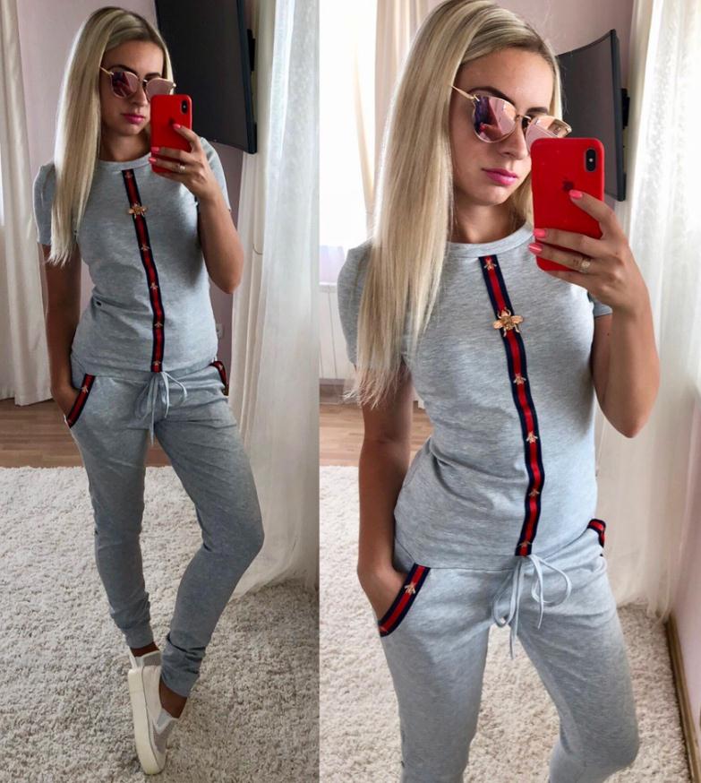 

Summer new style women sportwear clothing short-sleeved printed shirts tops +pants Two Piece Sets Casual and Fitness Sports Suit, Gray