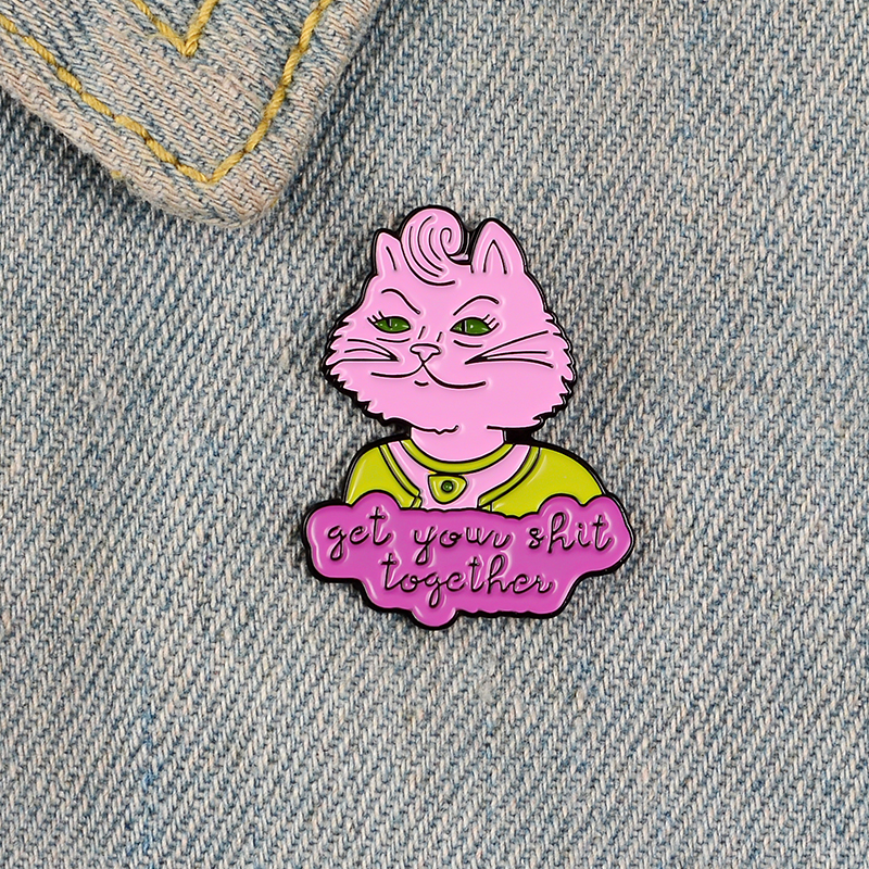 

Brooches for women pink cat enamel pin cartoon animal badge unique lapel pin clothes backpack fashion jewelry gift to a friend