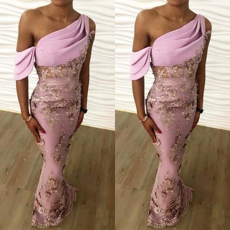 

2020 Arabic Aso Ebi 3D Floral Appliques Beaded Prom Dresses One Shoulder Mermaid Evening Dresses Sexy Formal Party Second Reception Gowns, Sage