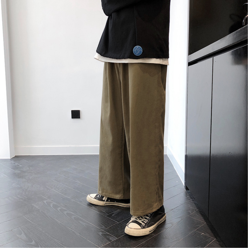 

Winter New Thick Pants Men's Fashion Solid Color Casual Trousers Man Streetwear Wild Hip Hop Loose Straight Pants Male -2XL, Black