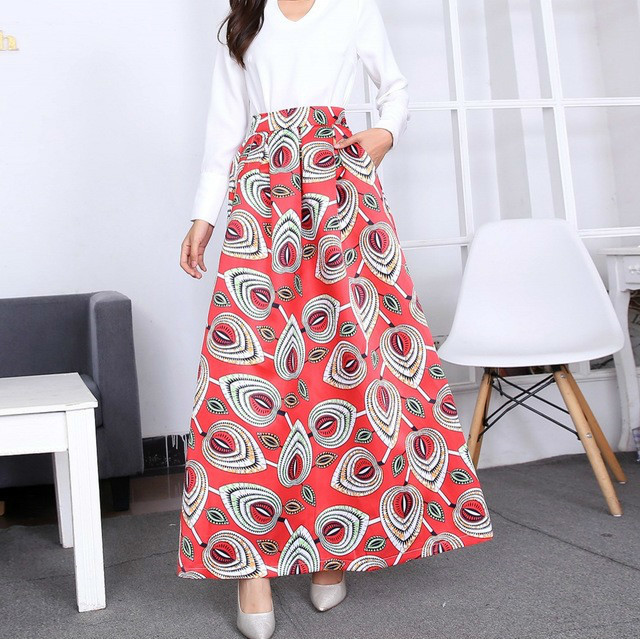 

Autumn Winter Skirts Women 2020 Jupe Longue High Waist Pockets Long Skirt Vintage Chic Floral Striped Print Maxi Skirt Plus size, 1090 13 purple