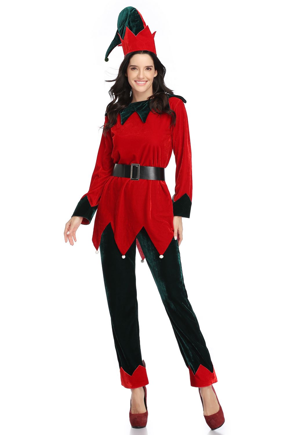 Adult Elf Costume Ladies Christmas Fancy Dress Womens Xmas Outfit S-XL