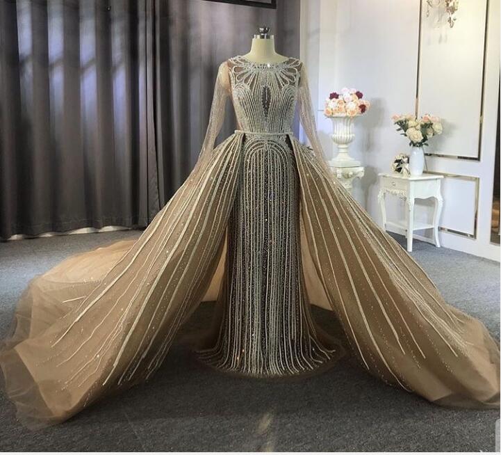 

Evening dress Youself aljasmi Maxi Dresses Scoop Neck Sheath Column Floor Length Long Sleeve Sheer Readng Card to remove the big pendulum, Same with picture