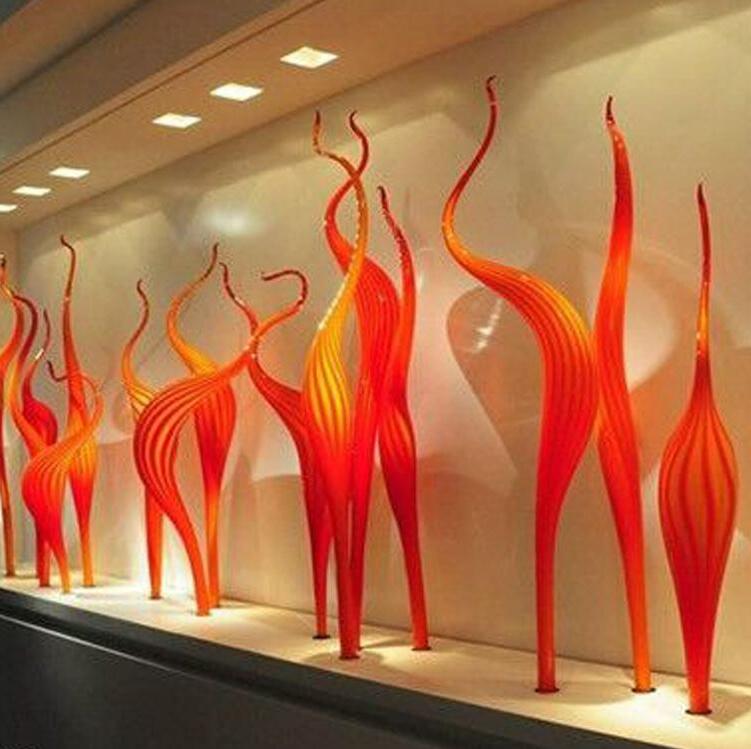 

Elegance Hand Blown Glass Reed Floor Lamp Orange Murano Glass Sculpture Top Quality 100% Mouth Blown Glass Sculpture for Party Garden