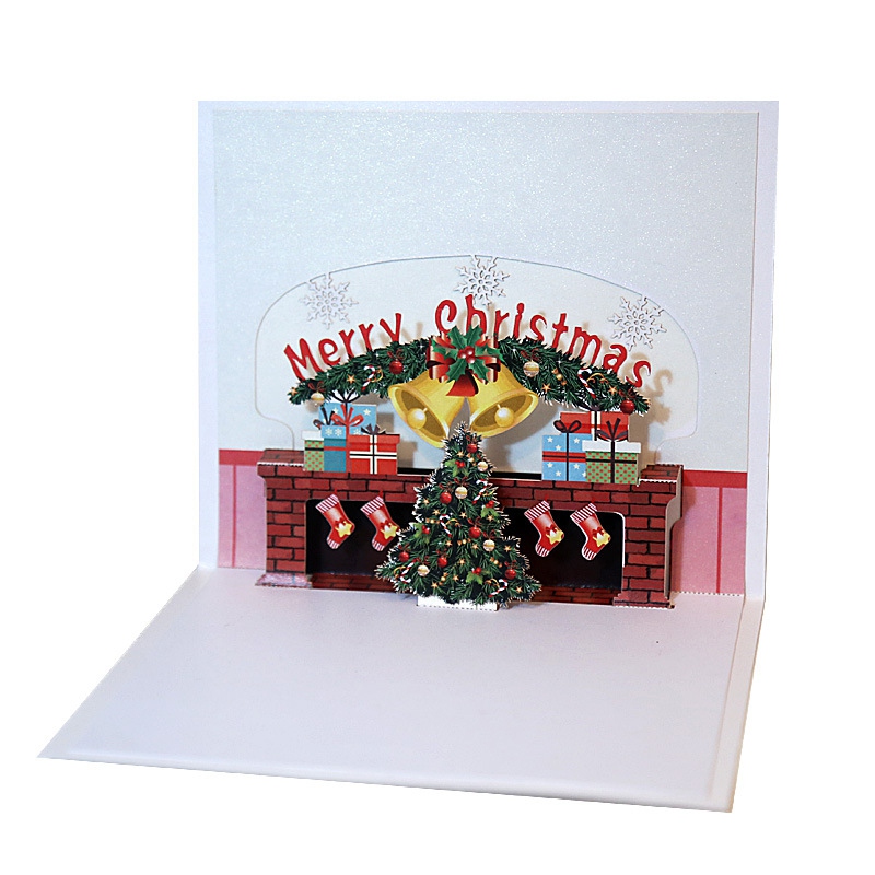 

Merry Christmas 3D Popup Fireplace Christmas Cards Tree Gift Winter Festival Greeting Card for Holiday Invitations