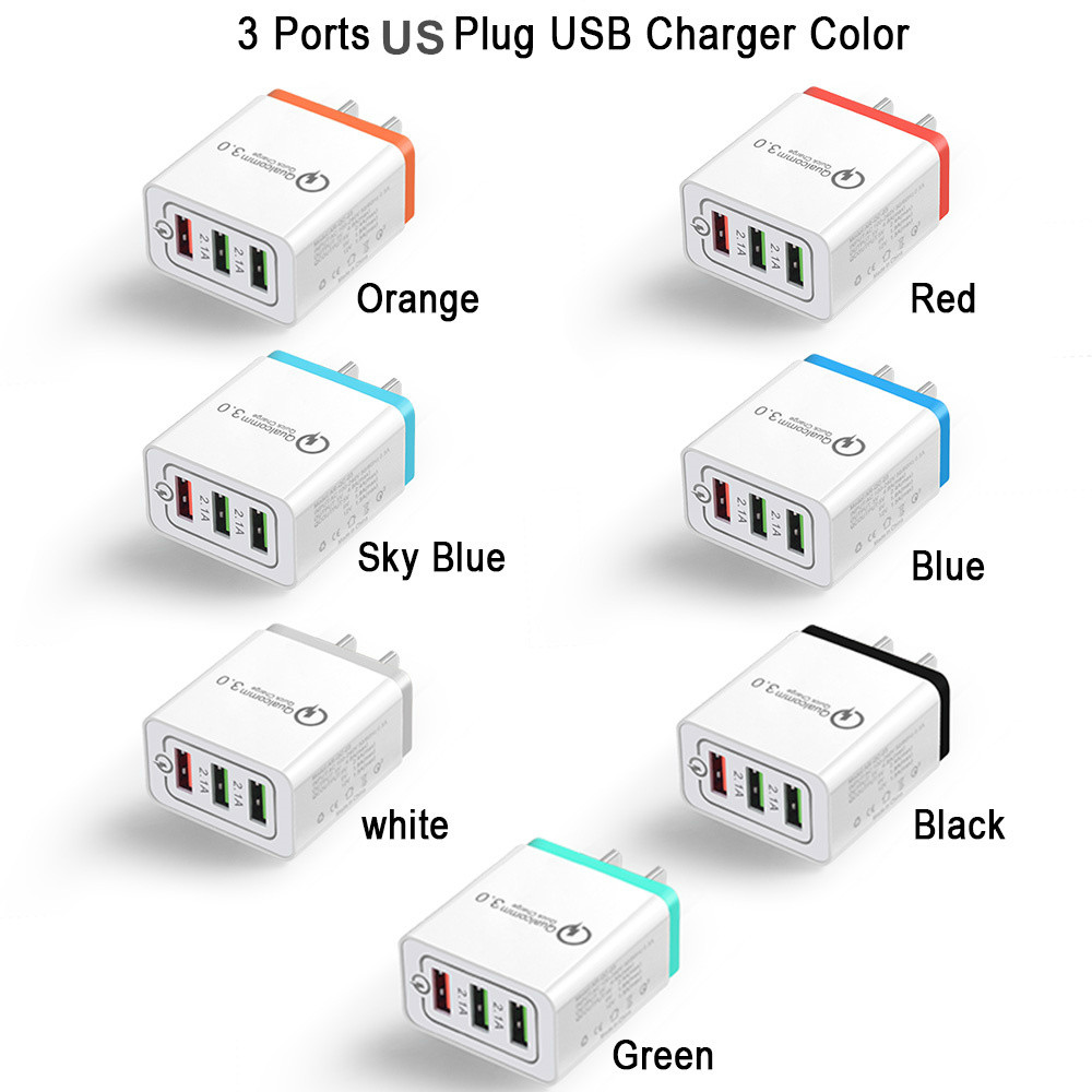 

QC 3.0 Wall Charger 3 Ports Travel Adapter Quick Charge Multi USB Phone Adapters EU US Portable Fast Charging For Smartphone