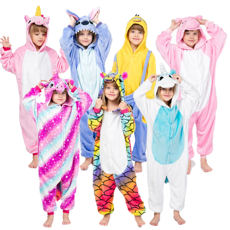 Kigurumi Children's Sleepwear for Boys Girls Unicorn Pajamas Flannel Kids Stich Unicornio Pijamas Set Animal Winter Onesies Y200704-image-553119110