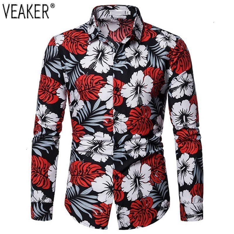 

2019 New men Flower Printed shirts Long mounds Flowers Shirt Man Slim fit Casual shirts Lent Herfst Men Basic tops  -3XL
