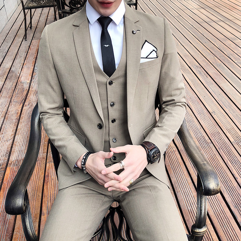 

Men's Suit Suit Gentleman British Korean Version of Slim Fit Three-piece With One Button For Men, Green