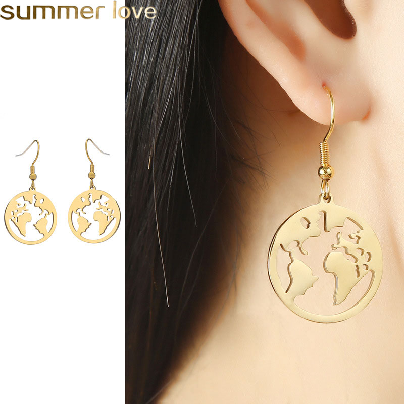 

Vintage Hollow World Map Earrings Dangle For Women Geometric Round Earrings Jewelry Simple Personalized Dangle Earring Gifts