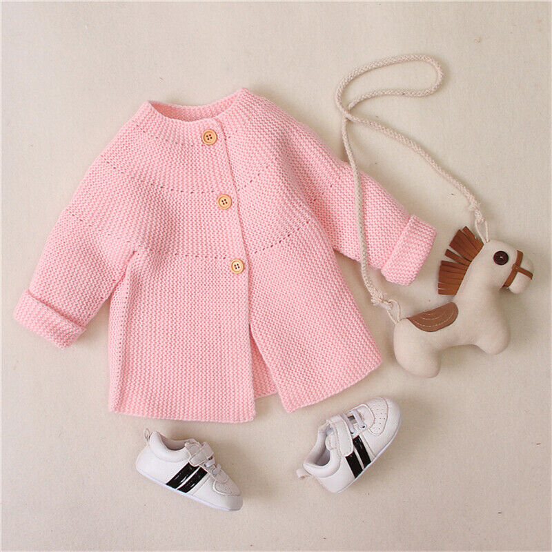 

Newborn Infant Baby Girl Knitted Sweaters Jacket Coat Long Sleeve Single Breasted Outwear Tops Clothes, Gray