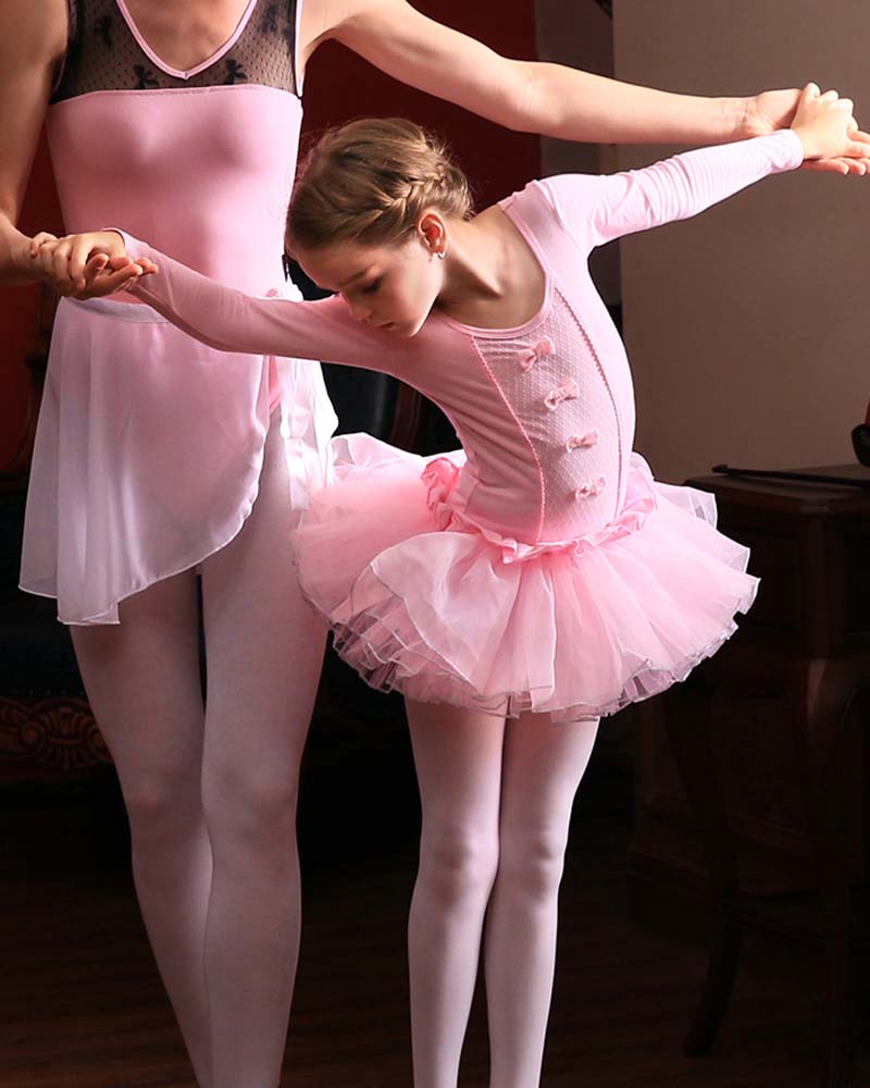 

Pink Cotton Ballet Leotards Long Sleeve Kid Children Ballet Tutu Girls Round-neck Tutu Dress Dance Dance Dress