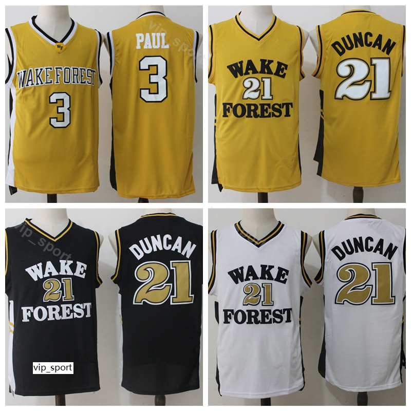 

NCAA College Tim Duncan Jersey 21 Wake Forest Demon Deacons Basketball Chris Paul Jerseys 3 University Stitched Team Yellow Black White, 21 yellow