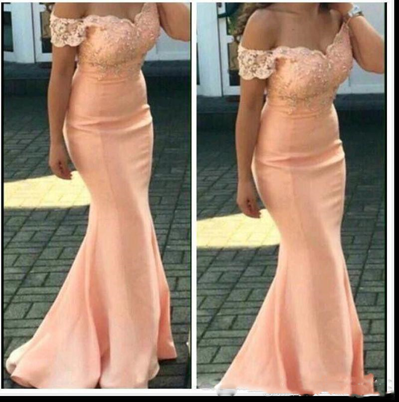 

Bridesmaid Dresses 2020 New Cheap For Weddings Peach Cap Sleeves Lace Appliques Mermaid Floor Length Plus Size Formal Maid of Honor Gowns