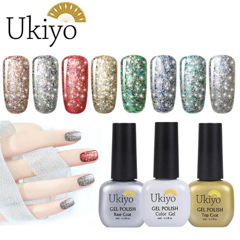 

Ukiyo 8ml Starry Glitter Gel Polish Soak Off Bling Gel Lacquer Semi Permanent Hybrid Varnishes Nail Art Manicure Gellak Paint, Base coat