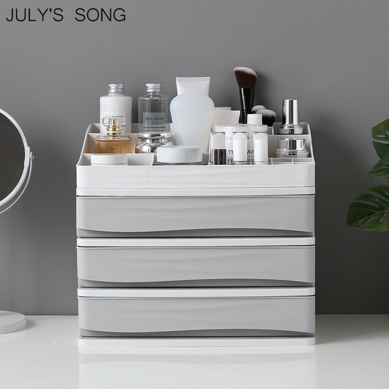 

JULY'S SONG Plastic Cosmetic Drawer Organizer Makeup Storage Box Makeup Container Nail Casket Holder Desktop Sundry Storage Case T200320, 4 layer drawer-gray