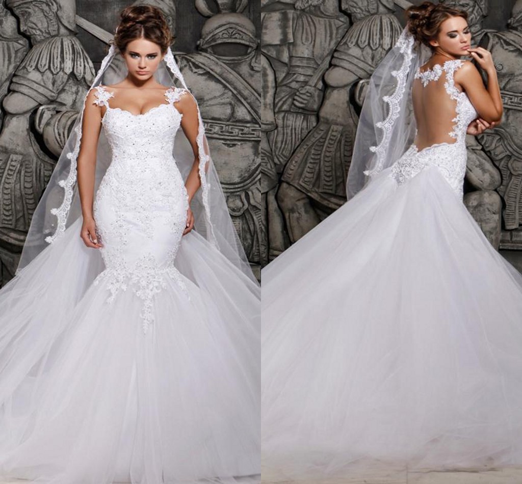 

2020 Elegant Applique Lace Mermaid Wedding Dresses With Detachable Train Arabic African Bridal Gowns Overskirts Custom Vestidos De Novia, White