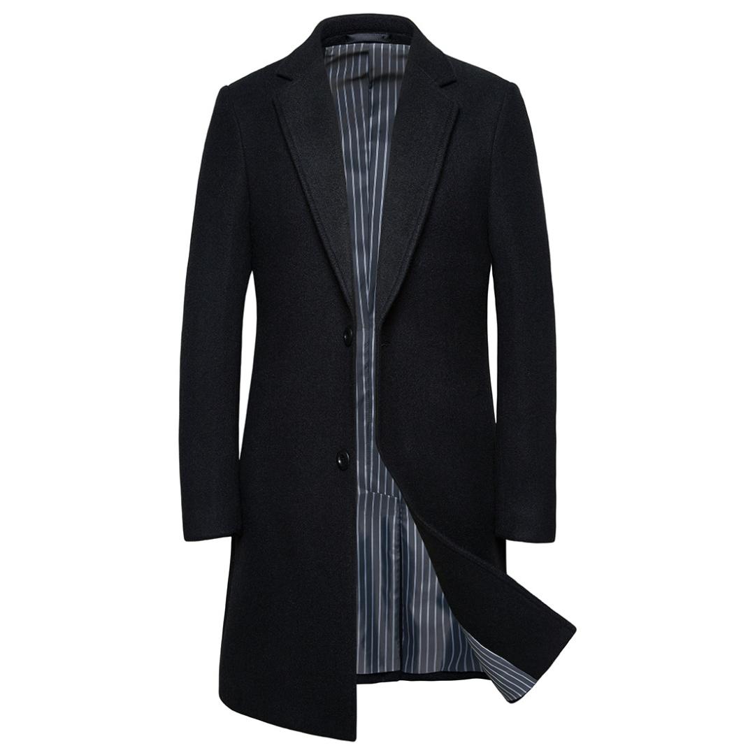 

2020 Winter Men Woolen Coat Trench Men Long Business Trench Slim Fit Overcoat High Quality Coats Fashion Outerwear, Black