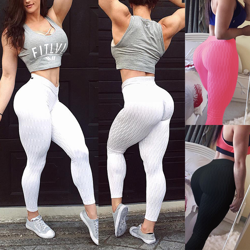 

High Waist Fitness Leggings Womens Gym Workout Push Up Trousers Solid Yoga Pants, Black
